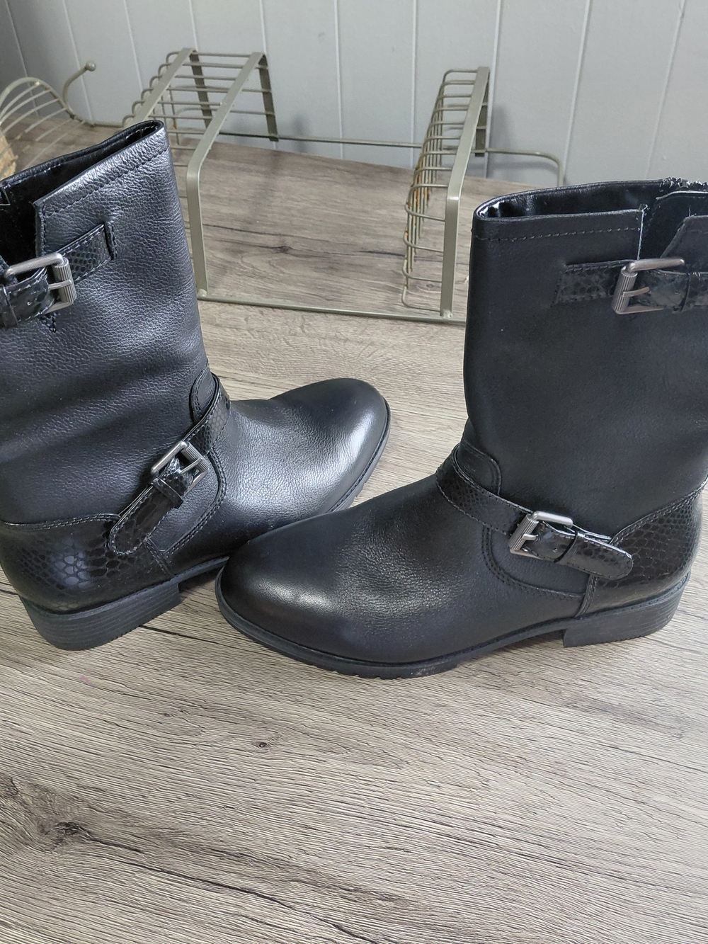 Black Buckle Lace-Up Mid-Calf Boots - Women's